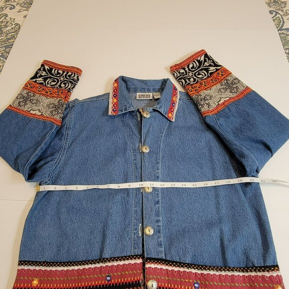 Chico's Design Denim Jacket, Women 1(Med), Cotton, Embroidered Embellishment EUC - Picture 7 of 10